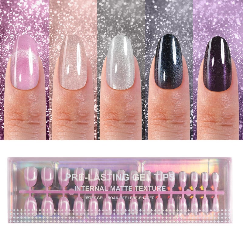 Plauva 150Pcs Cat Eye Press on Nails, Short Oval Fake Nails, Glossy Glitter Cat Eye Nail Tips, Soft Gel Stick On Nails for Women and Girls 15 Sizes - Image 1